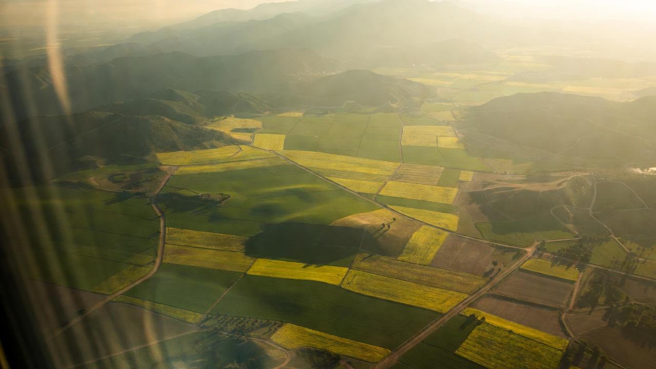 Aerial view of Mexico from airplane window on the flight from Mexico City to Guadalajara