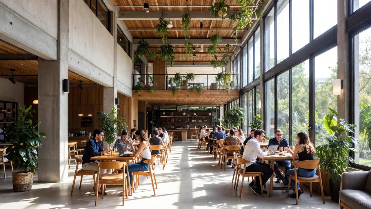 Coffee shop in Guadalajara with solo travelers working and socializing