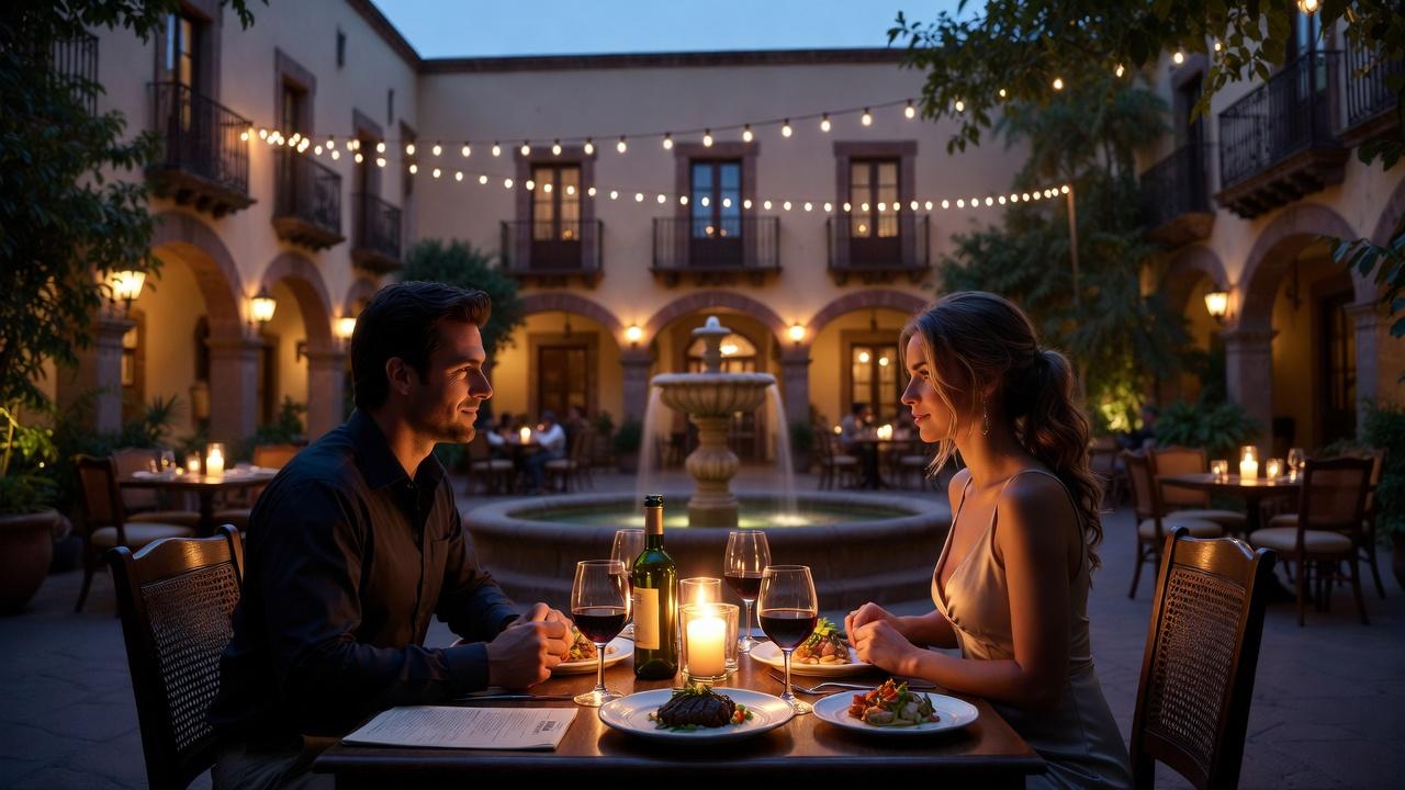 Couple dining at a romantic restaurant