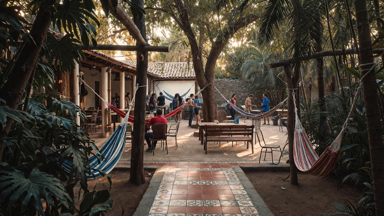 Social hostel common area in Guadalajara where solo travelers meet other backpackers