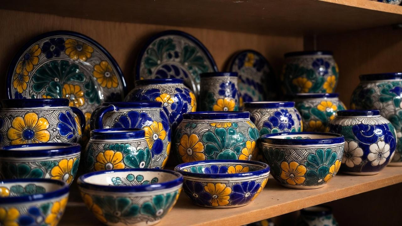 Colorful Mexican pottery and ceramics at Tlaquepaque gallery
