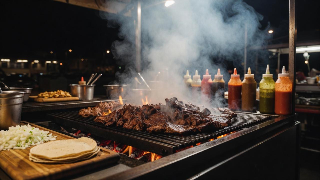 Street food vendor in Guadalajara serving affordable tacos and birria