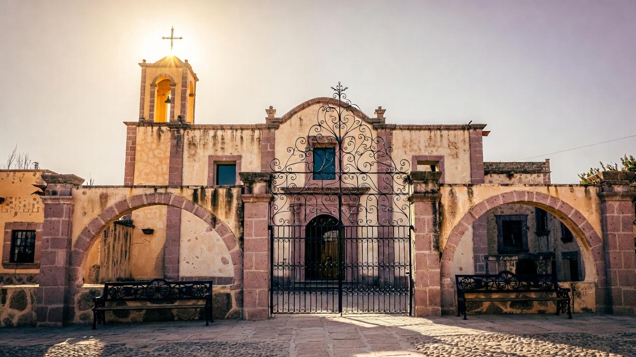Historic church and colorful buildings in the town of Tequila, Jalisco near Guadalajara