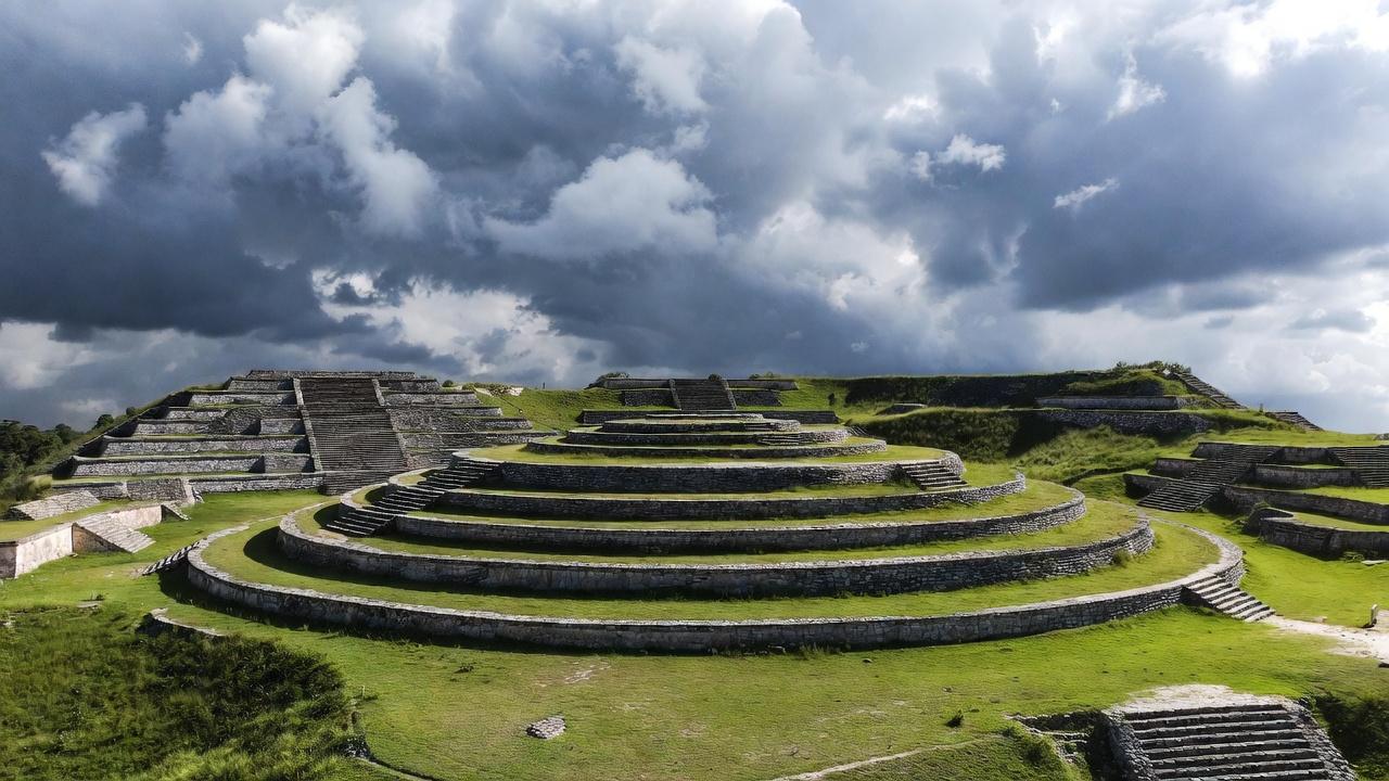 Guachimontones circular pyramids at sunset