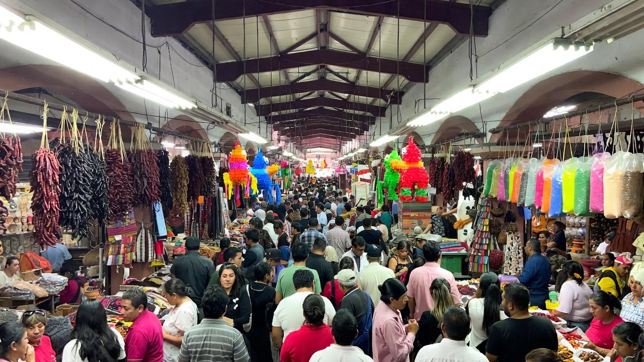 Indoor market stalls at Mercado San Juan de Dios in Guadalajara